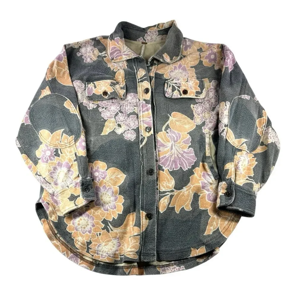 Free People We The Free Printed Ruby Jacket M Shacket Charcoal Floral Relaxed
